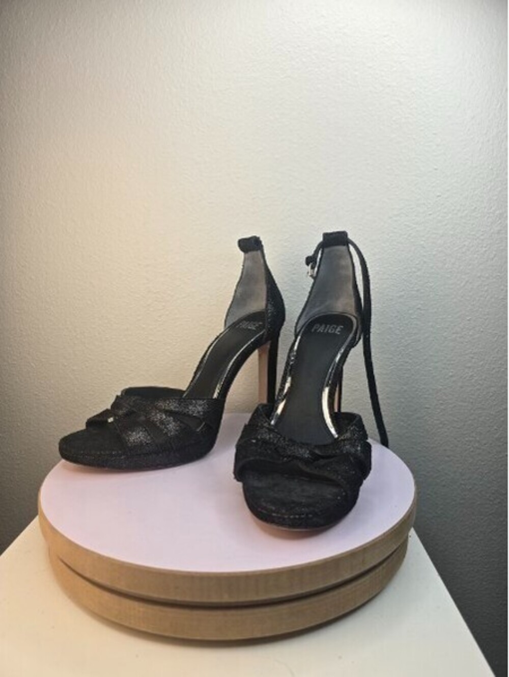 PAIGE Viola Black Snake Embossed Leather Platform Knotted Sandals Size 9 - Read